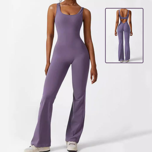 Active Elegance: Sleeveless Flare Jumpsuit - Versatile Chic - Infinite Findings