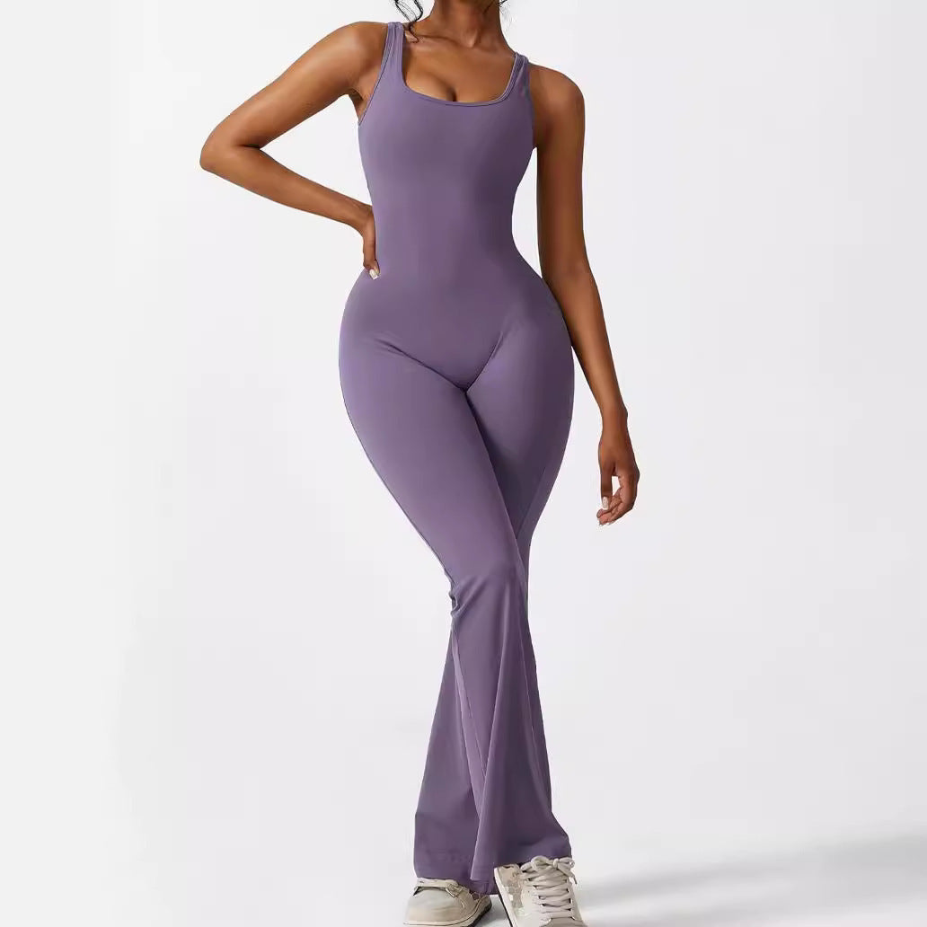 Active Elegance: Sleeveless Flare Jumpsuit - Versatile Chic - Infinite Findings