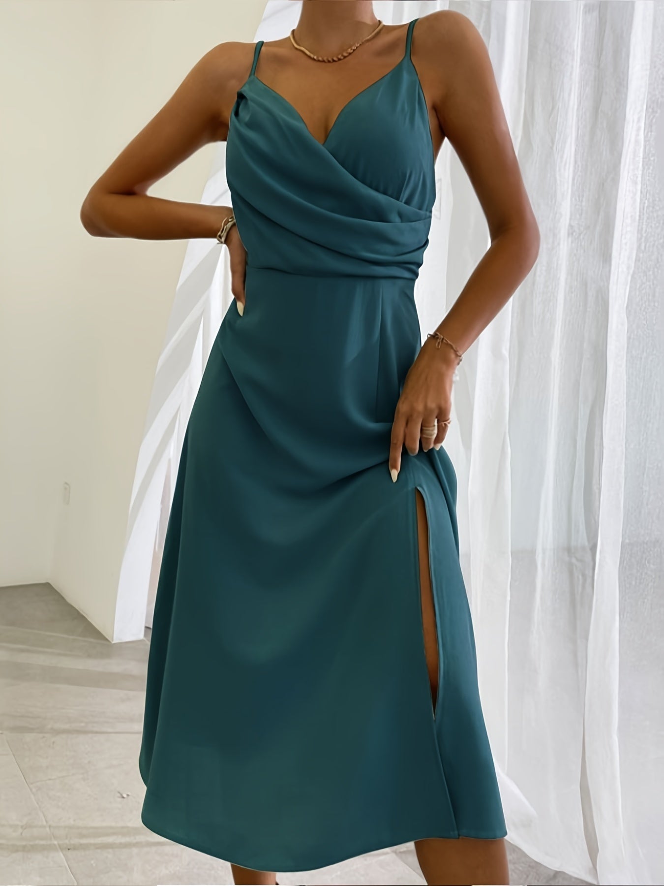 Summer Goddess: V-Neck Midi Dress - Slit & Style - Infinite Findings