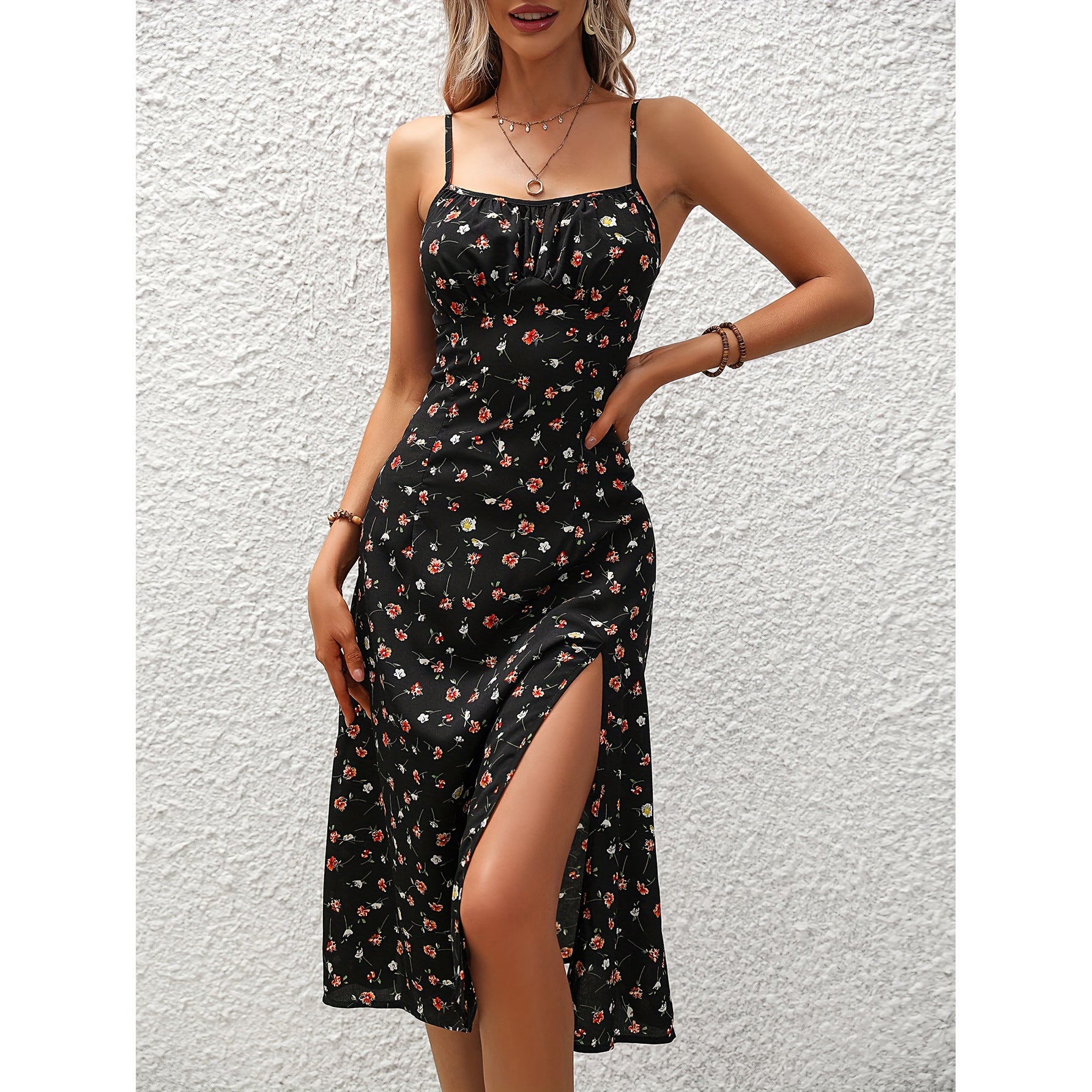 Retro Chic: Polka Dot Slit Dress - Summer Sensation - Infinite Findings