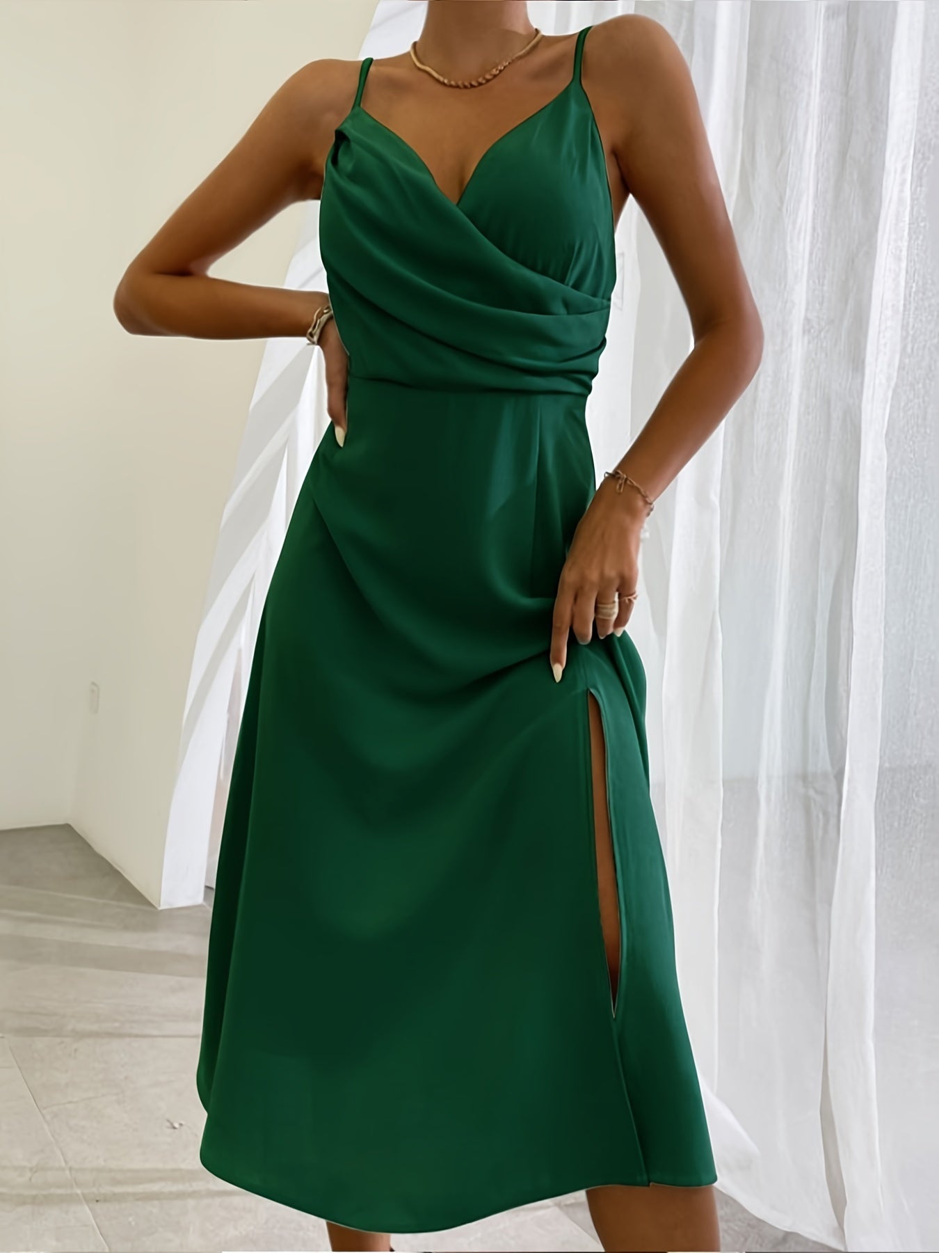 Summer Goddess: V-Neck Midi Dress - Slit & Style - Infinite Findings
