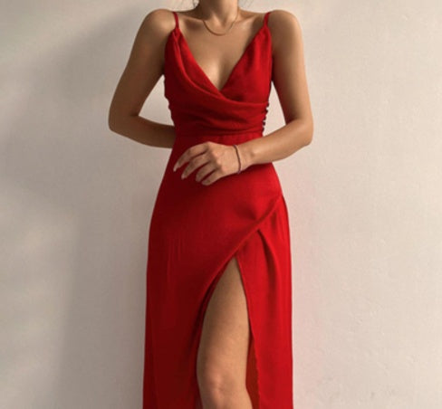 Summer Goddess: V-Neck Midi Dress - Slit & Style - Infinite Findings