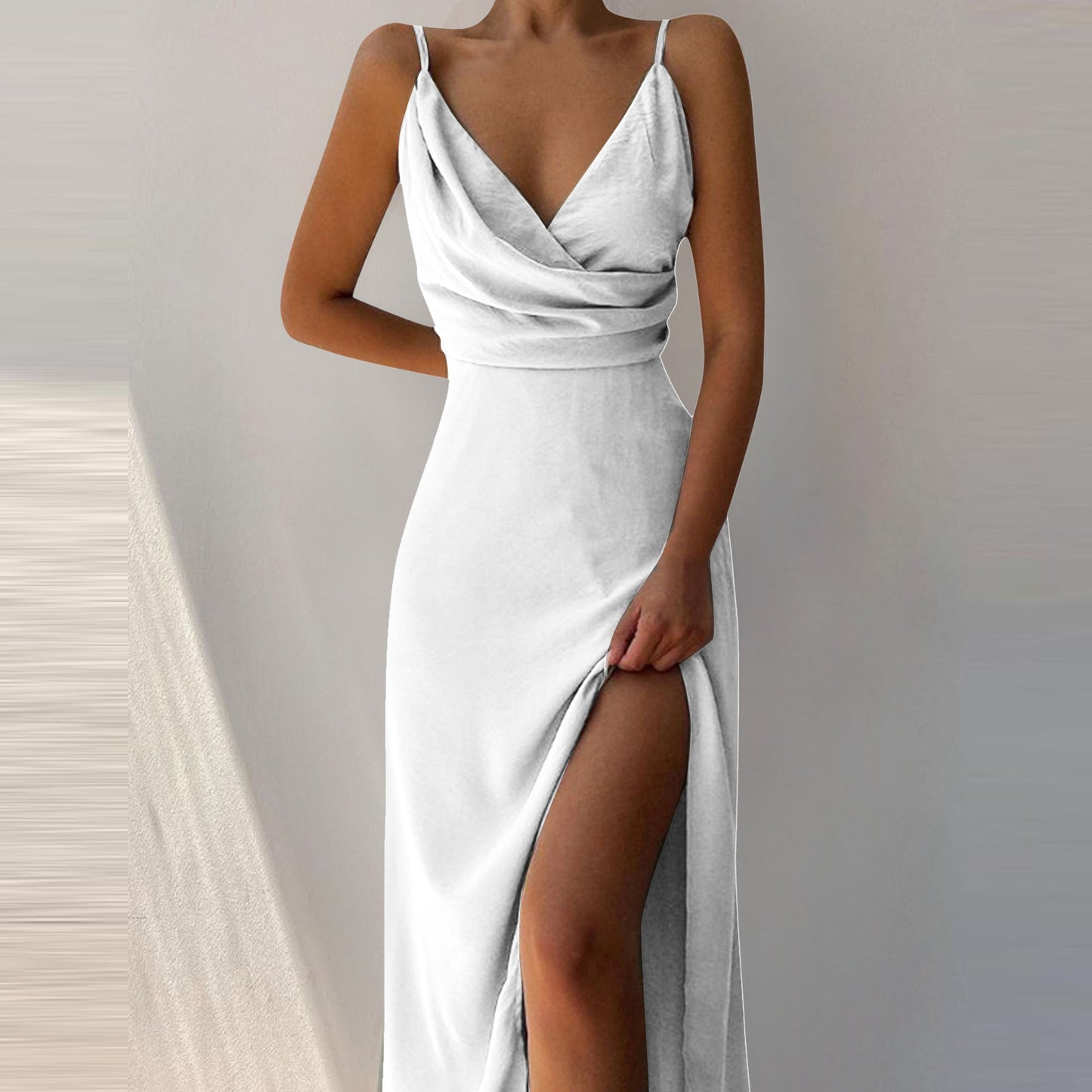 Summer Goddess: V-Neck Midi Dress - Slit & Style - Infinite Findings