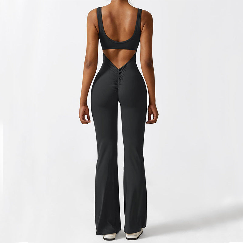 Active Elegance: Sleeveless Flare Jumpsuit - Versatile Chic - Infinite Findings