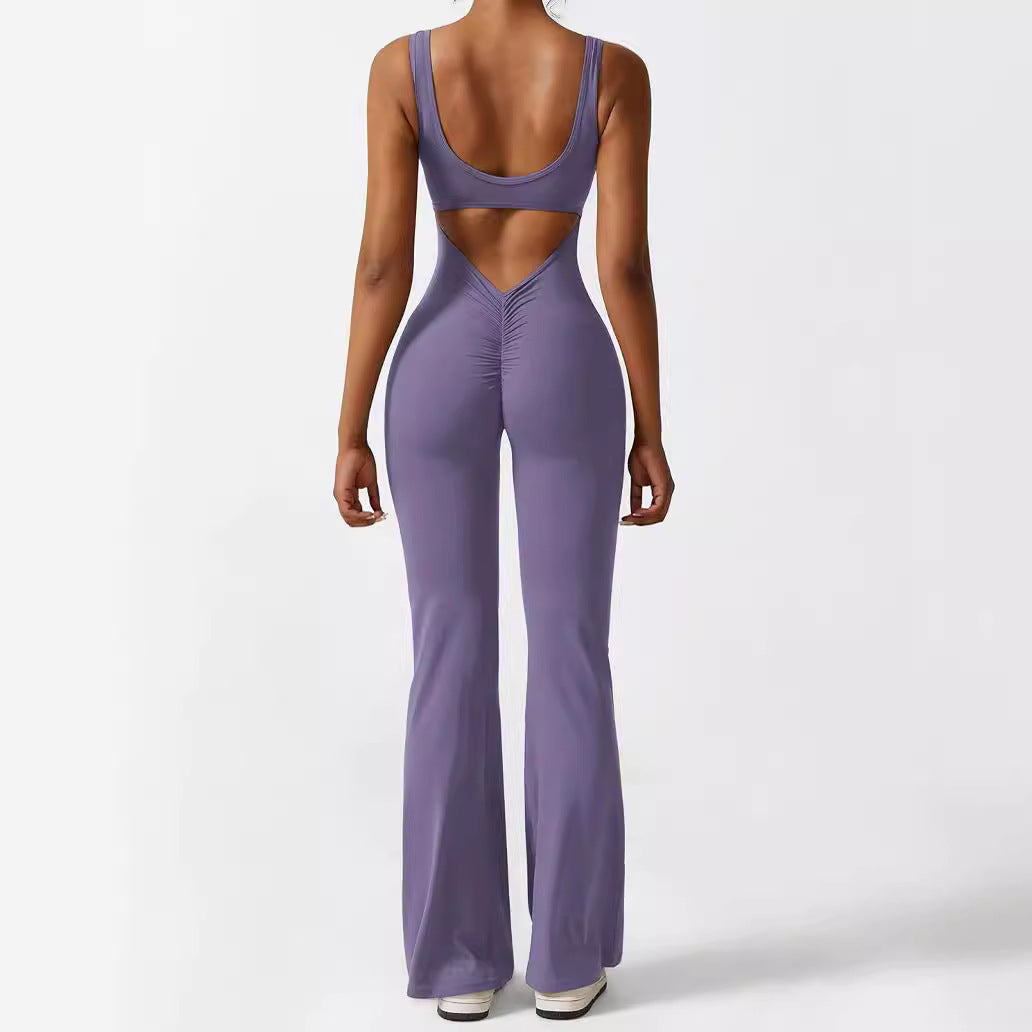 Active Elegance: Sleeveless Flare Jumpsuit - Versatile Chic - Infinite Findings