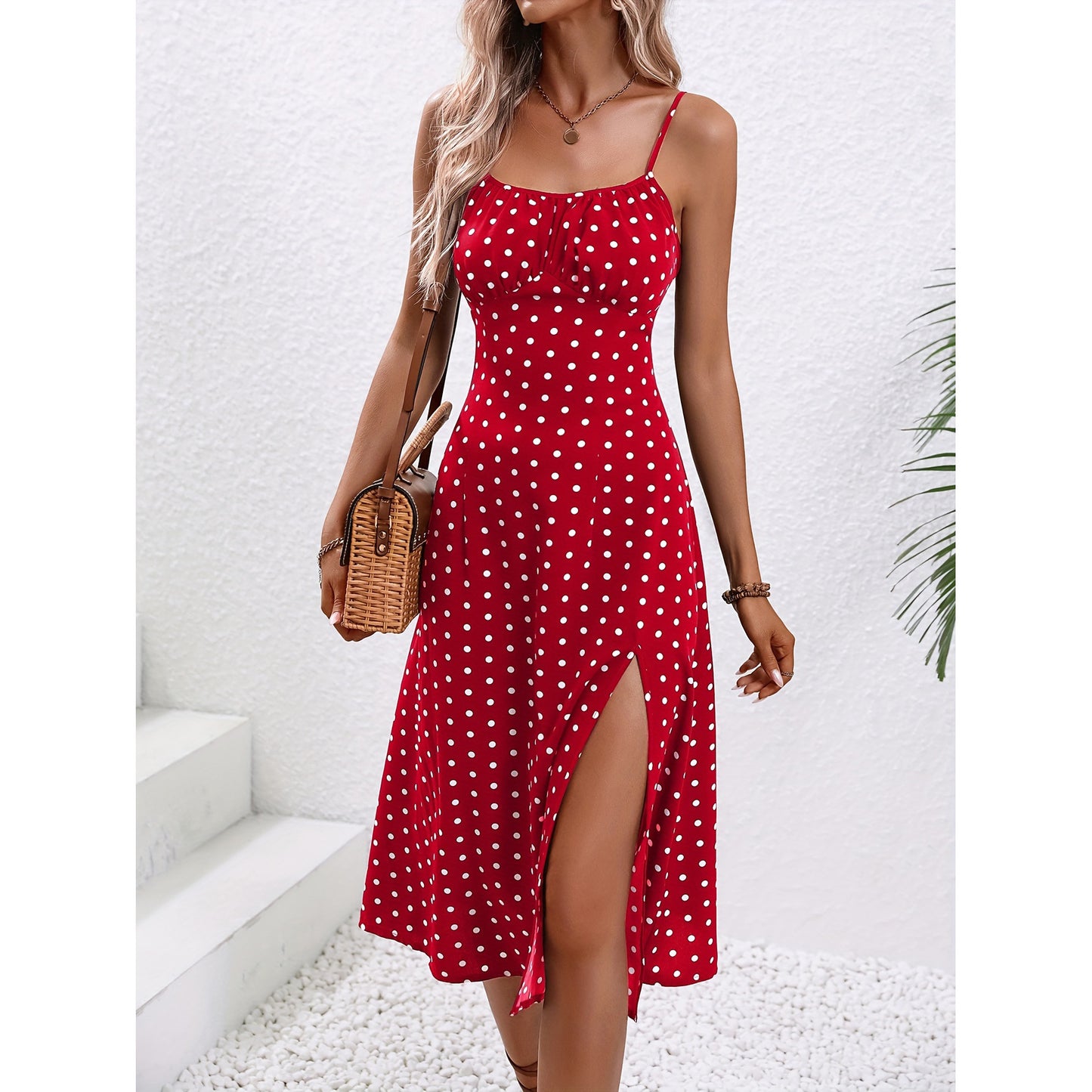 Retro Chic: Polka Dot Slit Dress - Summer Sensation - Infinite Findings