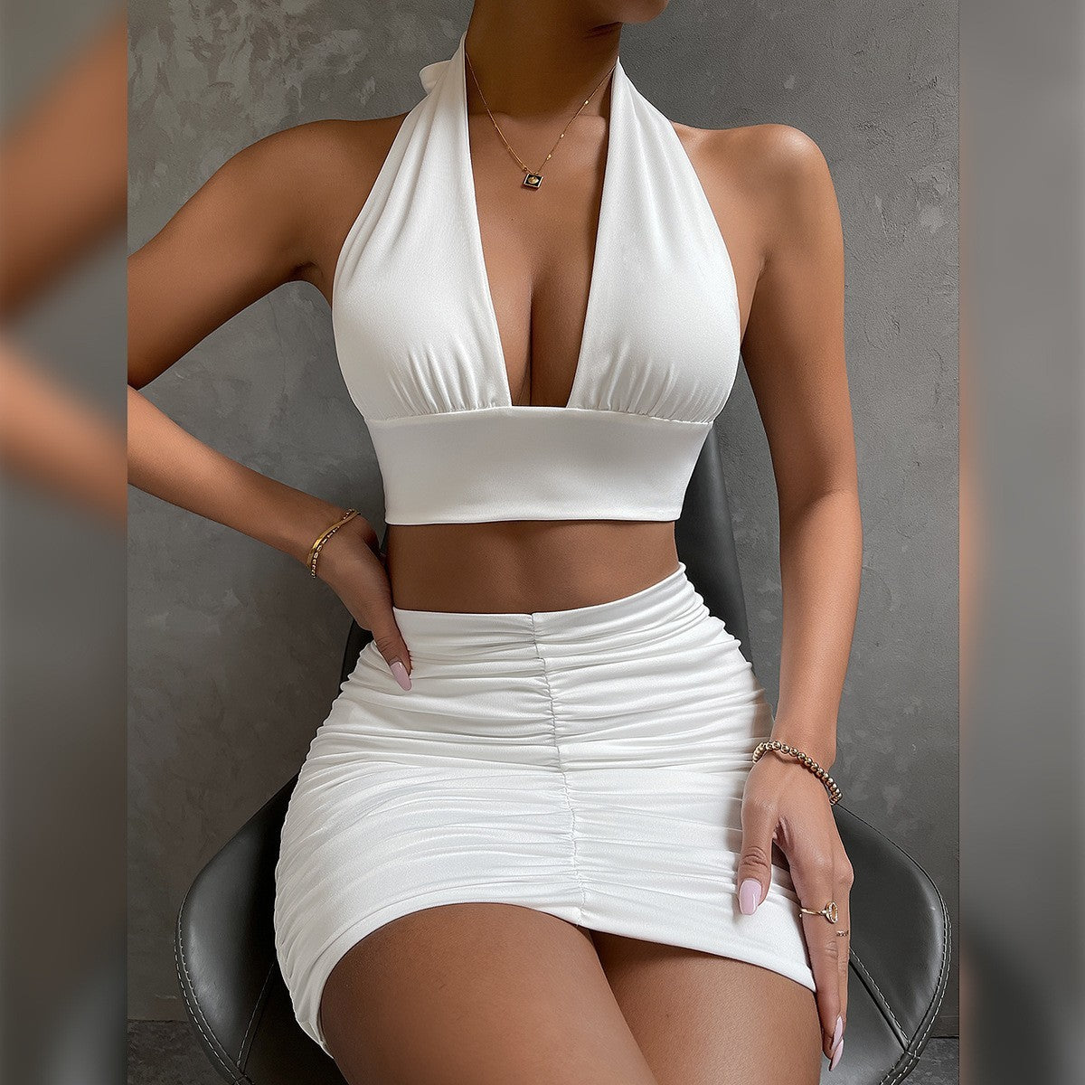 Sophisticated Halter and Skirt Two-Piece Set - Infinite Findings