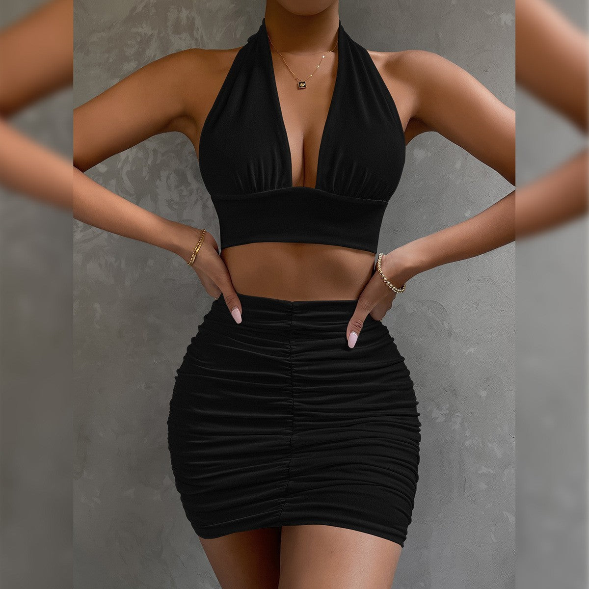 Sophisticated Halter and Skirt Two-Piece Set - Infinite Findings