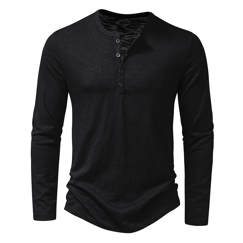 Casual Refined: Long Sleeve Henry Shirt - Modern Fit. - Infinite Findings